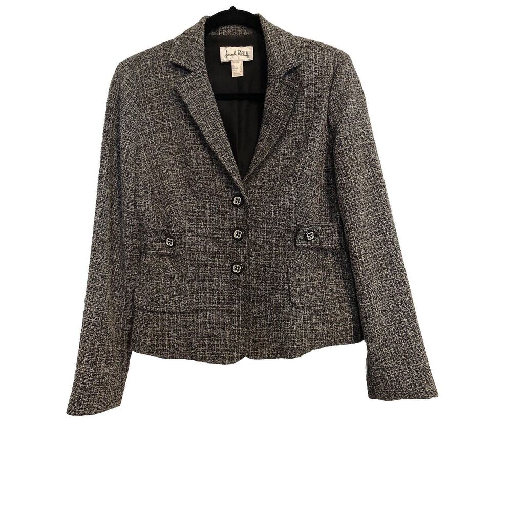 Joseph Ribkoff Womens 6 Blazer Woven Suit Jacket Black White Tailored Lined Coat
